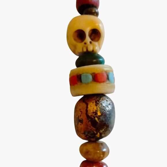 Skull Horse Fetish Bracelet Calaveras Vintage Handmade Beaded Charm Day of Dead - Picture 6 of 9